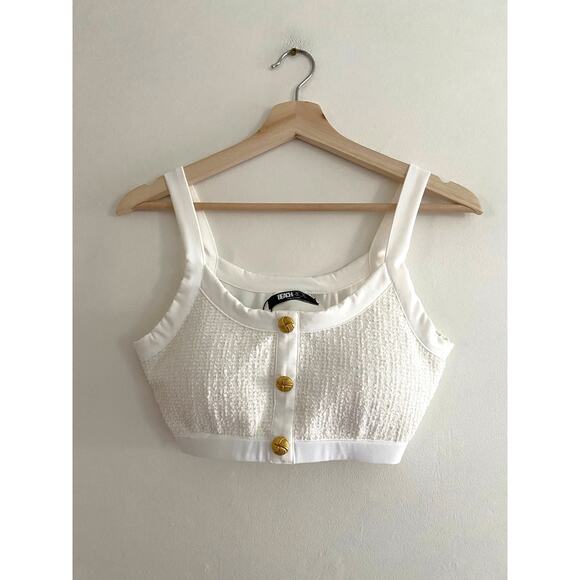 BEACH RIOT Bonnie Tweed Bikini Top in I Do White Size Medium New - Picture 4 of 8